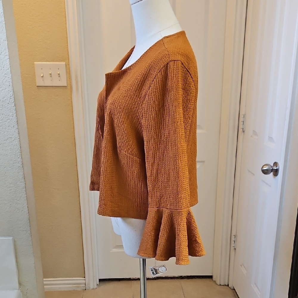 Perceptions Open Front Textured Cardigan with Bell Ruffle Sleeves Size L - Picture 5 of 8